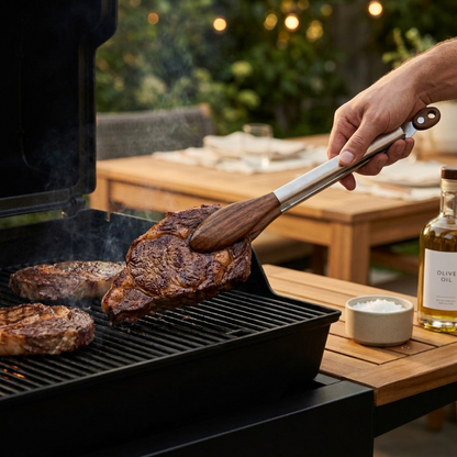 Pince de Cuisine en Acier Inoxydable avec Embouts en Bois Massif pour Cuisson Service et Manipulation Délicate