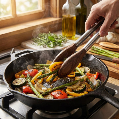 Pince de Cuisine en Acier Inoxydable avec Embouts en Bois Massif pour Cuisson Service et Manipulation Délicate