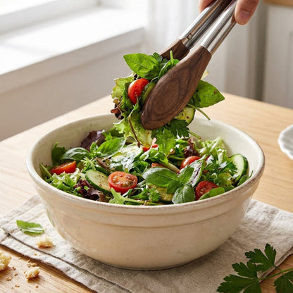 Pince de Cuisine en Acier Inoxydable avec Embouts en Bois Massif pour Cuisson Service et Manipulation Délicate