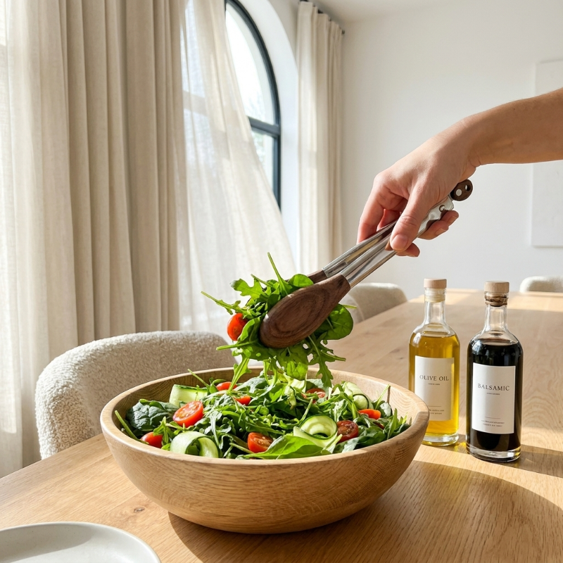 Pince de Cuisine en Acier Inoxydable avec Embouts en Bois Massif pour Cuisson Service et Manipulation Délicate