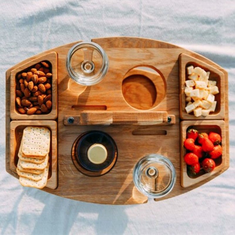 Terra – Table de Pique-Nique Pliable en Bois Naturel pour Vin et Apéritif