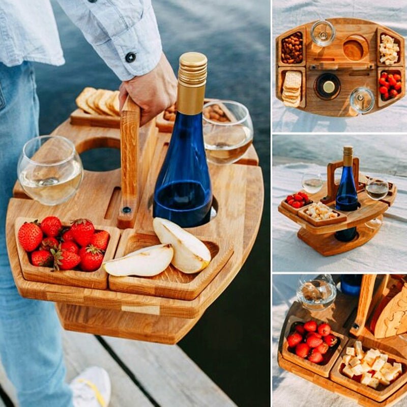 Terra – Table de Pique-Nique Pliable en Bois Naturel pour Vin et Apéritif