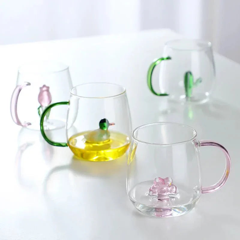 Terra – Tasse en Verre Borosilicate avec Motif Animal 3D Ludique et Élégant