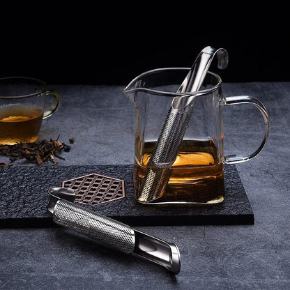 Infuseur à Thé en Acier Inoxydable Cylindrique Micro-Perforé avec Poignée Pliable pour Théière Tasse et Thé en Vrac
