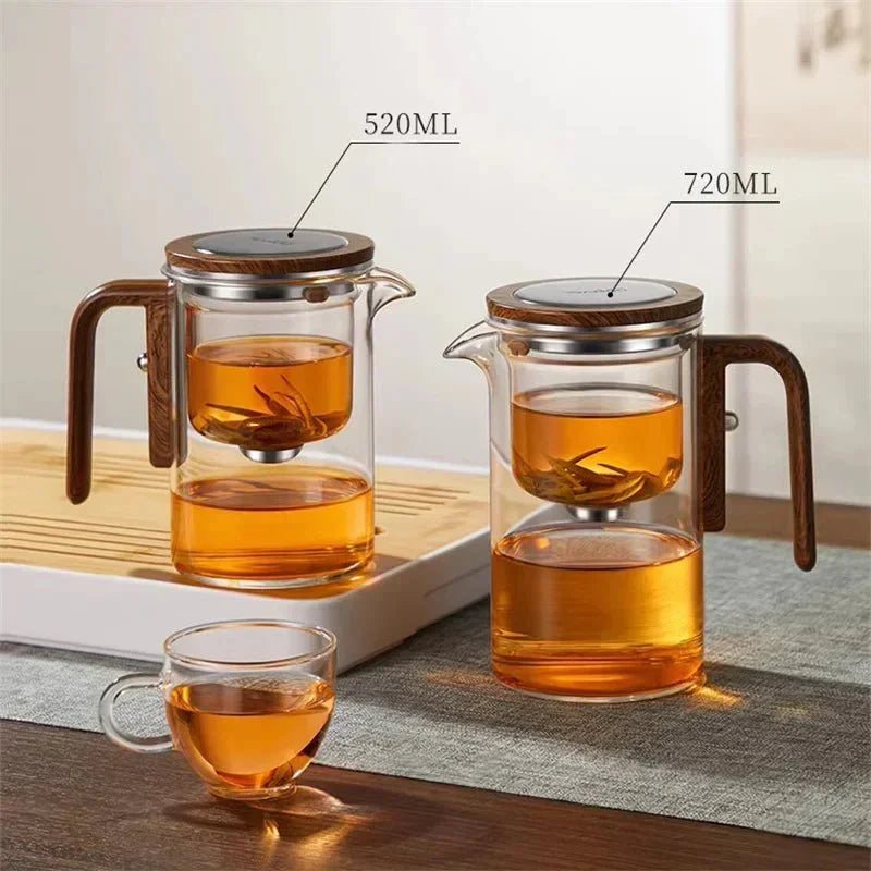 Terra – Théière en Verre Borosilicaté avec Infuseur Acier et Poignée Bois