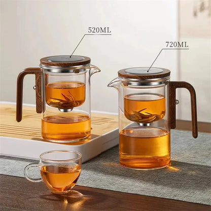 Terra – Théière en Verre Borosilicaté avec Infuseur Acier et Poignée Bois