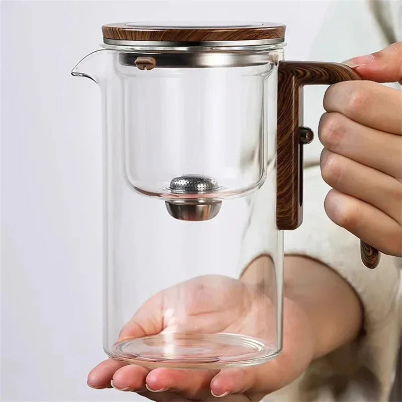 Terra – Théière en Verre Borosilicaté avec Infuseur Acier et Poignée Bois