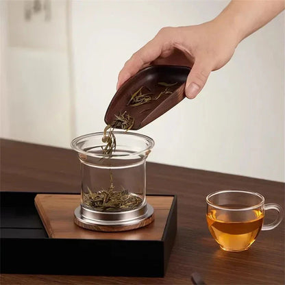 Terra – Théière en Verre Borosilicaté avec Infuseur Acier et Poignée Bois