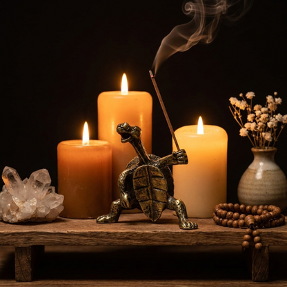 Patinated Brass Turtle Incense Holder for Aromatherapy, Meditation, and Zen Decoration