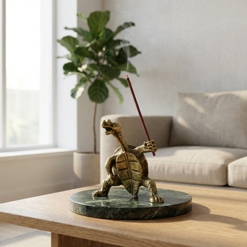 Patinated Brass Turtle Incense Holder for Aromatherapy, Meditation, and Zen Decoration