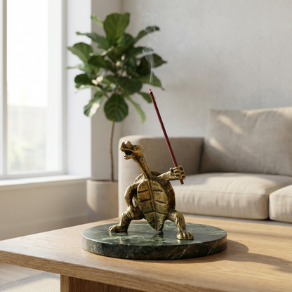 Patinated Brass Turtle Incense Holder for Aromatherapy, Meditation, and Zen Decoration
