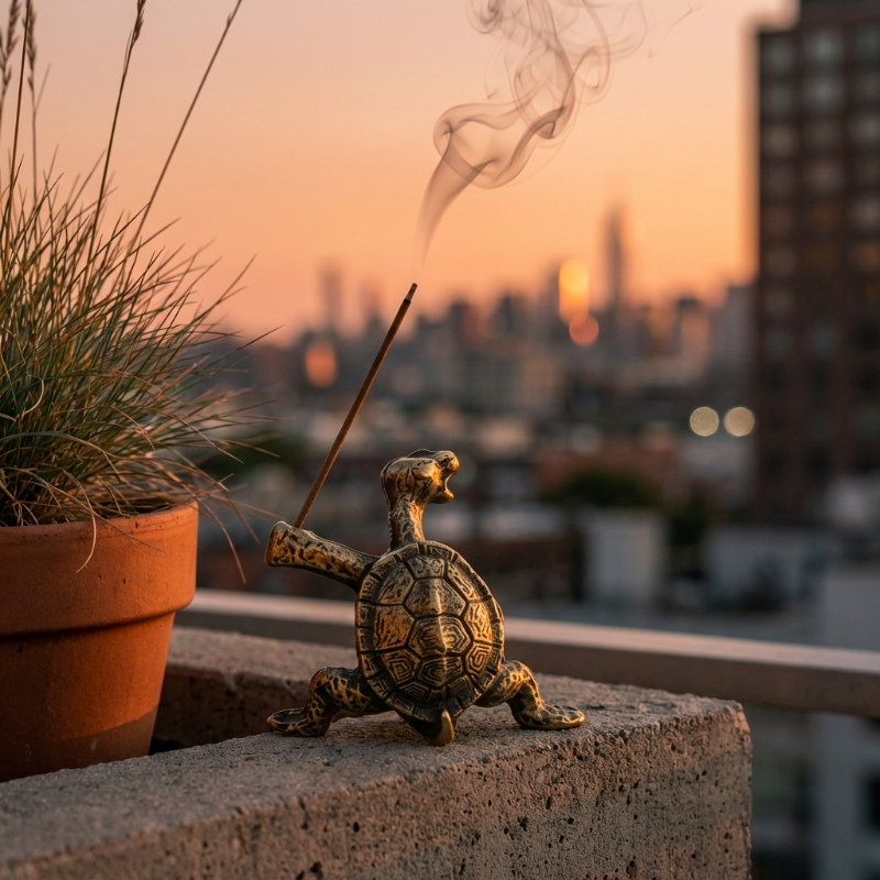 Patinated Brass Turtle Incense Holder for Aromatherapy, Meditation, and Zen Decoration