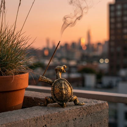 Patinated Brass Turtle Incense Holder for Aromatherapy, Meditation, and Zen Decoration