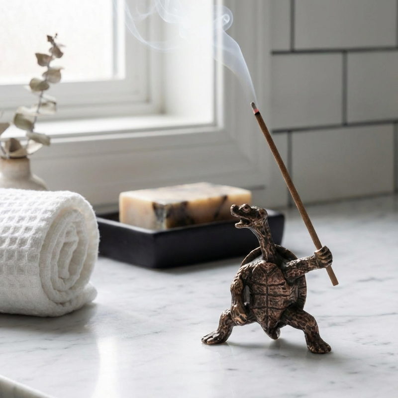 Patinated Brass Turtle Incense Holder for Aromatherapy, Meditation, and Zen Decoration