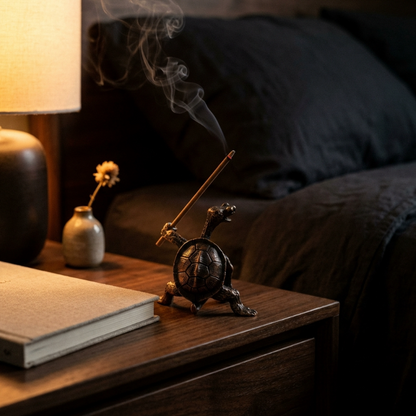 Patinated Brass Turtle Incense Holder for Aromatherapy, Meditation, and Zen Decoration