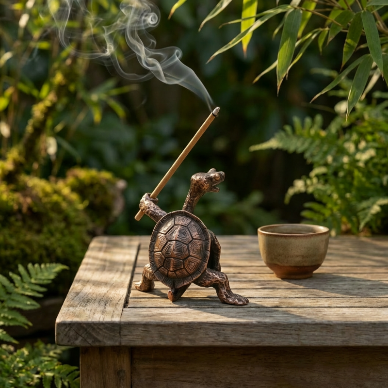 Patinated Brass Turtle Incense Holder for Aromatherapy, Meditation, and Zen Decoration