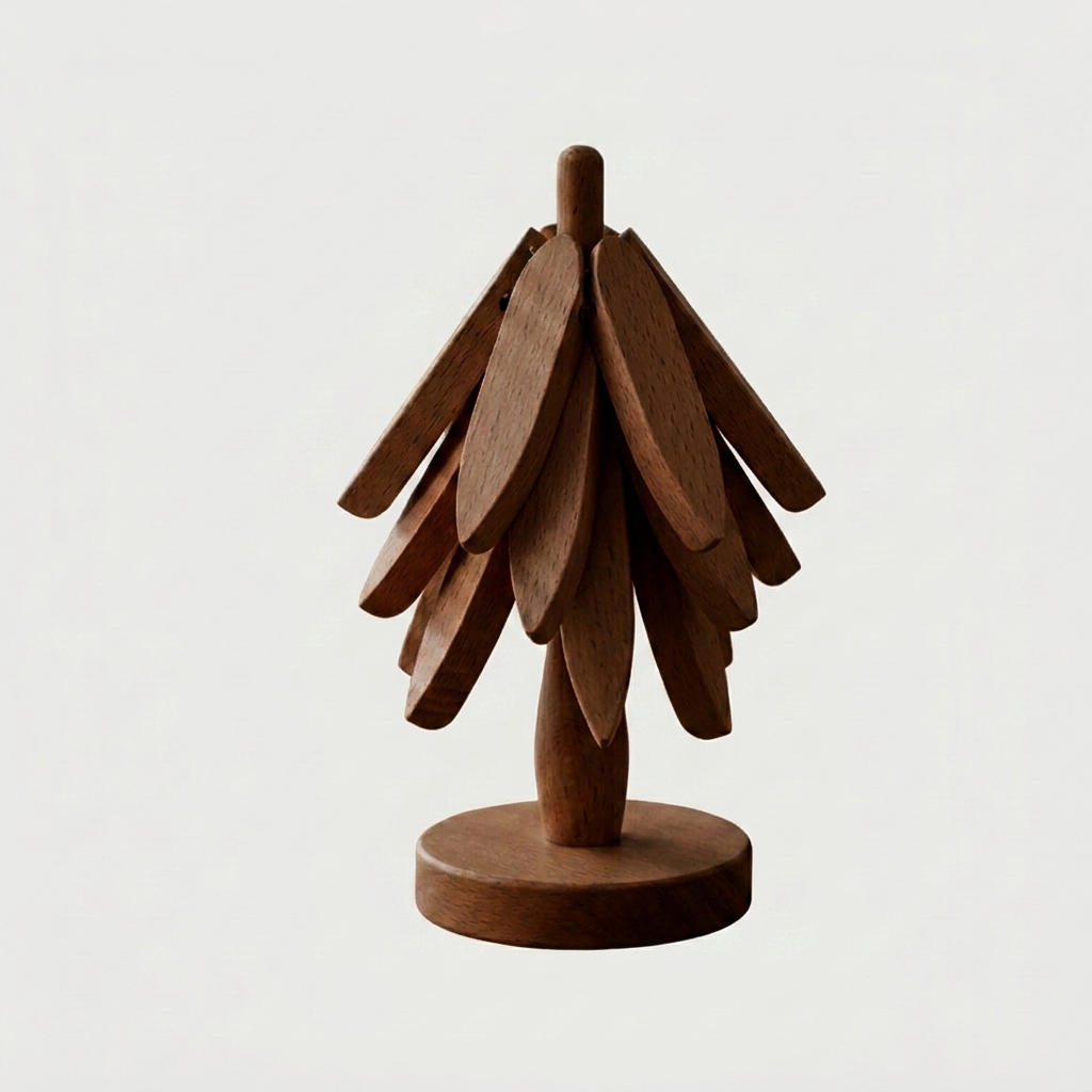 Set de Dessous de Verre en Bois Forme Feuilles Empilables sur Support Sculpté en Forme d'Arbre pour Décoration de Table