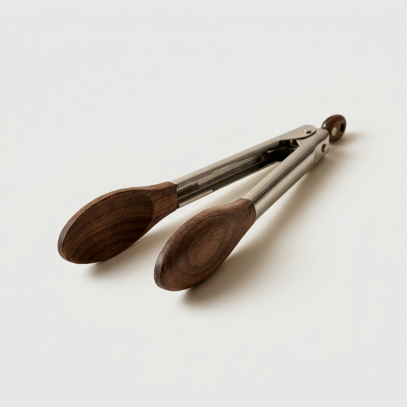 Pince de Cuisine en Acier Inoxydable avec Embouts en Bois Massif pour Cuisson Service et Manipulation Délicate