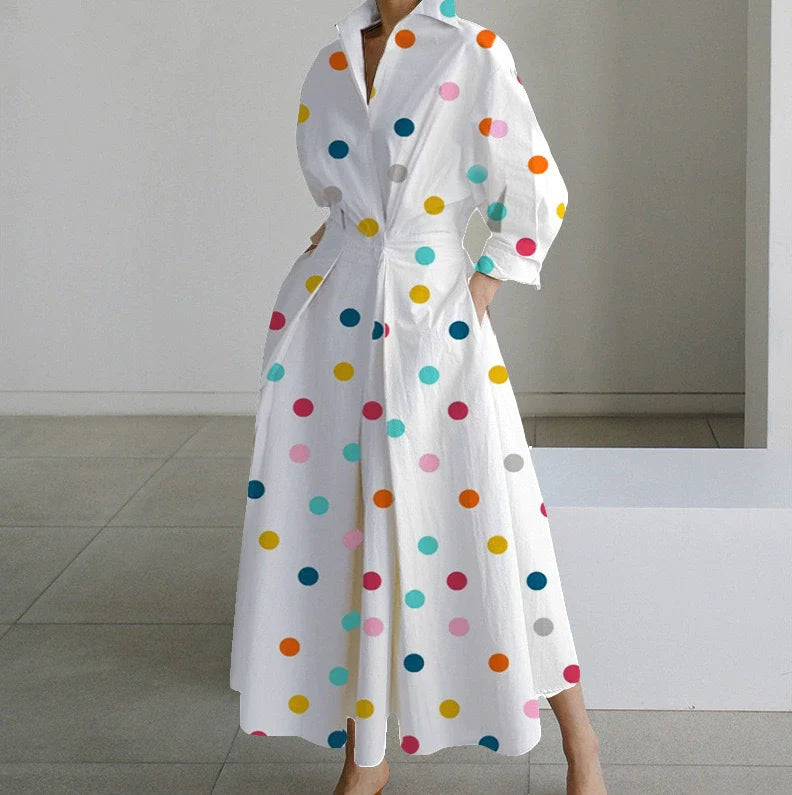 Robe Chemise Femme – Boutonnée – Taille Cintrée – Coupe Évasée – Manches Longues – Poches
