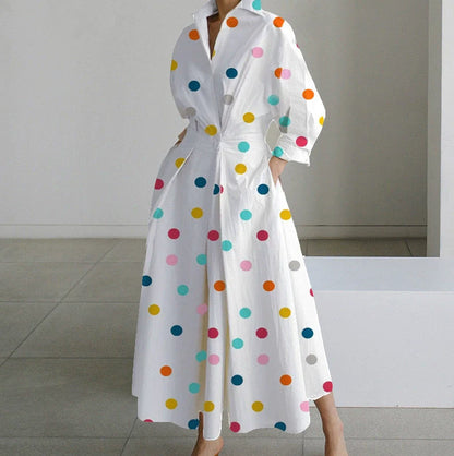 Robe Chemise Femme – Boutonnée – Taille Cintrée – Coupe Évasée – Manches Longues – Poches