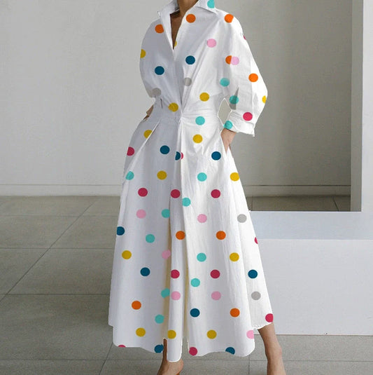 Robe Chemise Femme – Boutonnée – Taille Cintrée – Coupe Évasée – Manches Longues – Poches