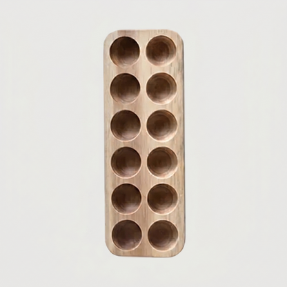Plateau Range-Œufs en Bois d'Acacia Artisanal avec Alvéoles Creusées pour Cuisine Réfrigérateur et Garde-Manger
