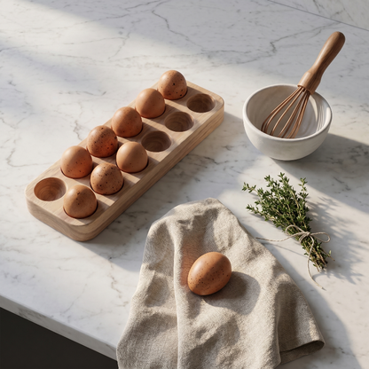 Plateau Range-Œufs en Bois d'Acacia Artisanal avec Alvéoles Creusées pour Cuisine Réfrigérateur et Garde-Manger
