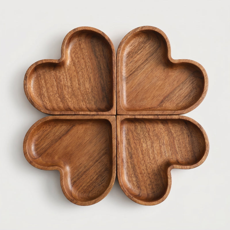 Coupelle Décorative en Bois Massif en Forme de Cœur Sculpté pour Bijoux et Petits Objets Vide-Poche
