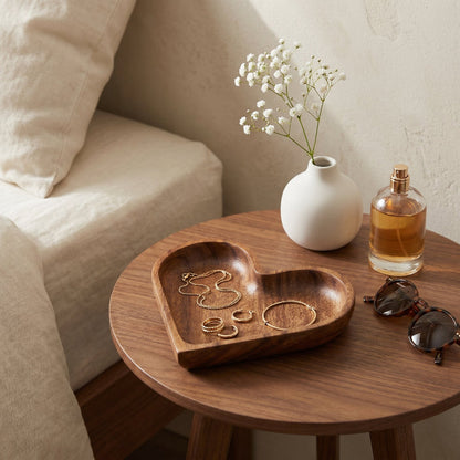 Coupelle Décorative en Bois Massif en Forme de Cœur Sculpté pour Bijoux et Petits Objets Vide-Poche