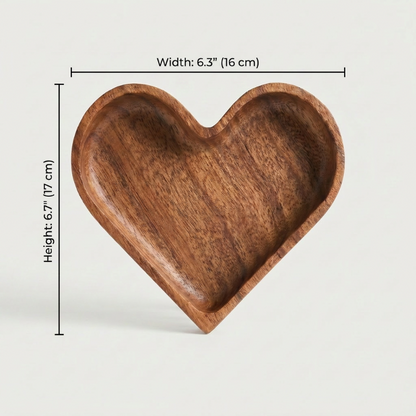 Coupelle Décorative en Bois Massif en Forme de Cœur Sculpté pour Bijoux et Petits Objets Vide-Poche