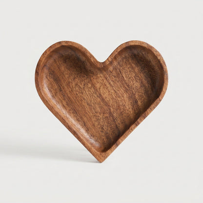 Coupelle Décorative en Bois Massif en Forme de Cœur Sculpté pour Bijoux et Petits Objets Vide-Poche